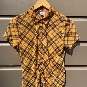 Goth/Grunge Sheer Plaid Button Up Blouse